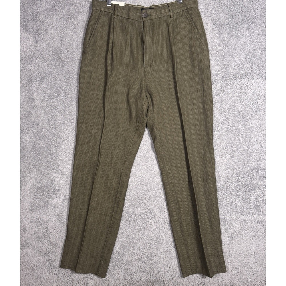 Banana Republic Wide Leg Linen Blend Pant Women 32x34 High Rise Herringbone $120